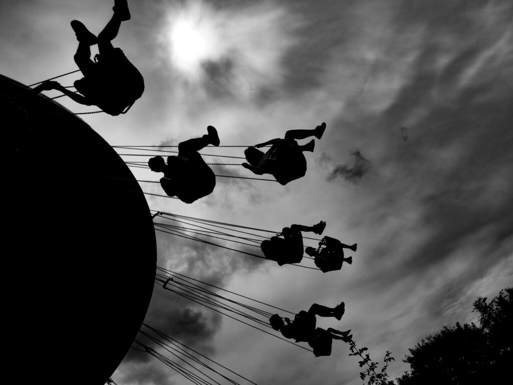 People having fun in a swing ride in the Eifelpark amusement park

Picture taken August 02, 2017 | Eifelpark, Gondorf, Germany